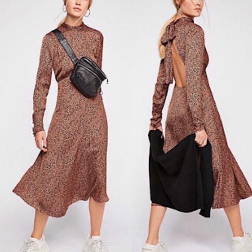 Free People Loveless Leopard Open Back Midi Dress